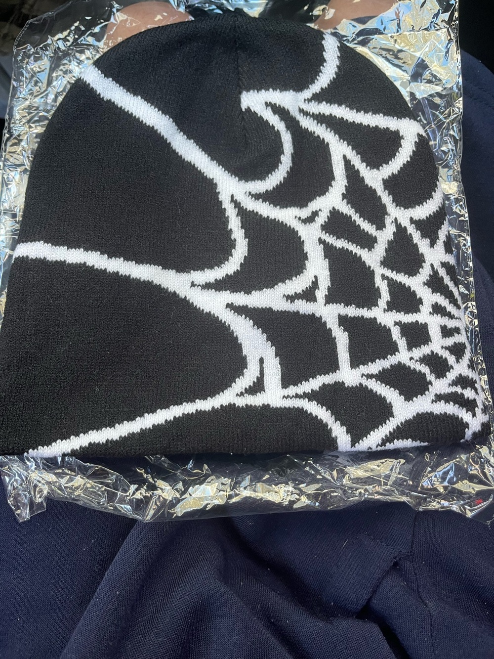 Black & White Spiderweb Knit Beanie